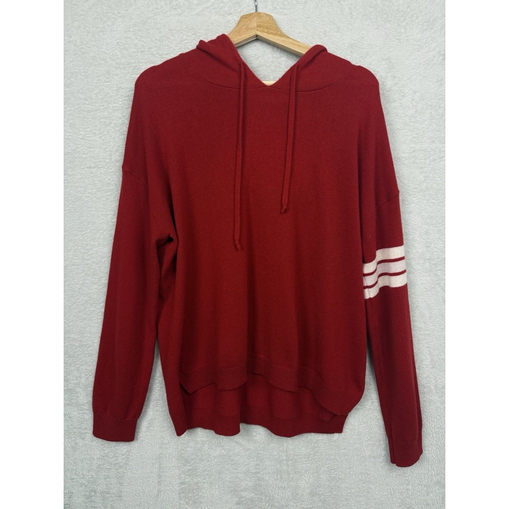 Harper Lane 100% Cashmere Red Hooded Sweater XL Varsity Stripe Luxury Pullover